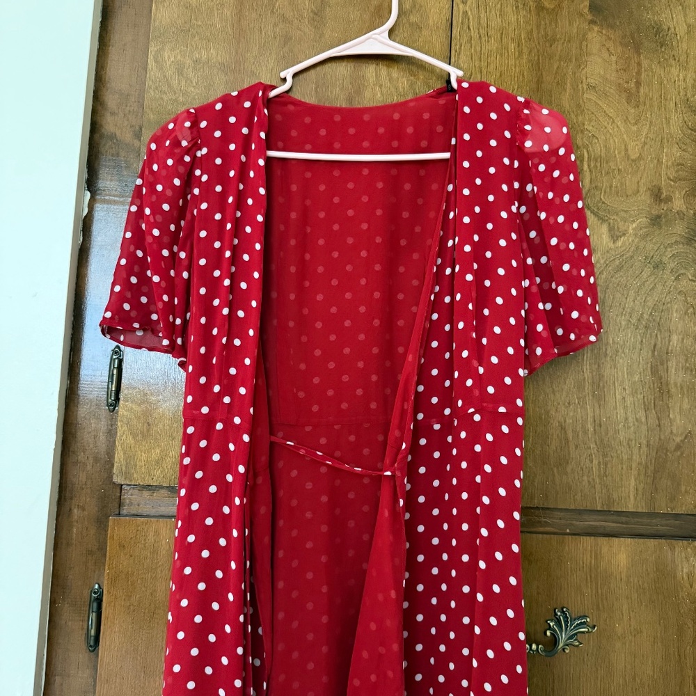 10 Momme Mulberry Silk Polka Dots Print Wrapped Ruffle Women Midi Dress - Xxs View 6